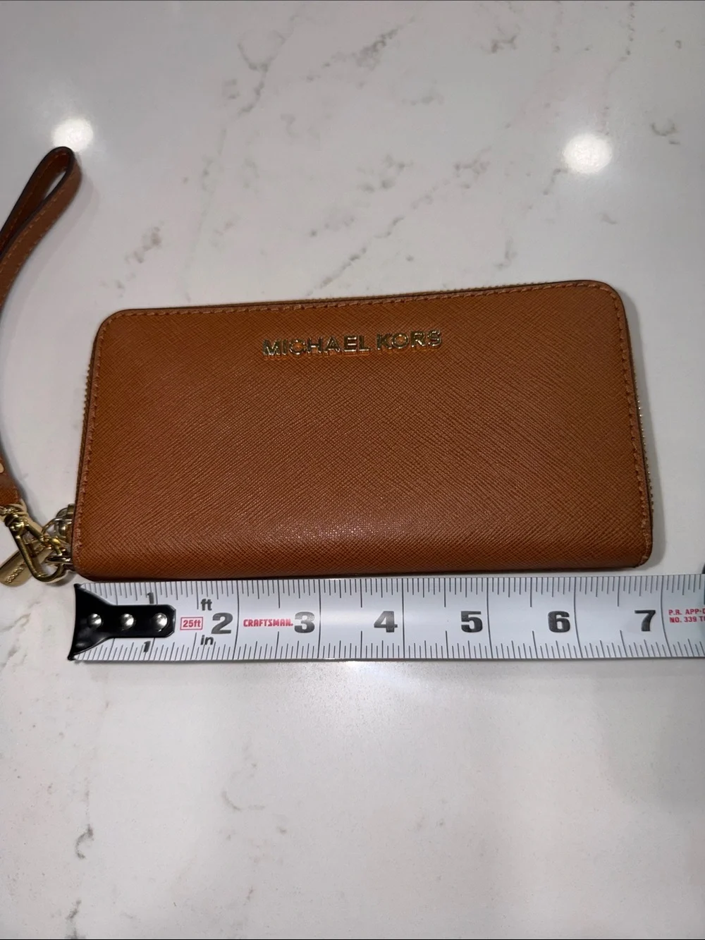 Michael Kors Tan Saffiano Zip Wristlet Card Holder